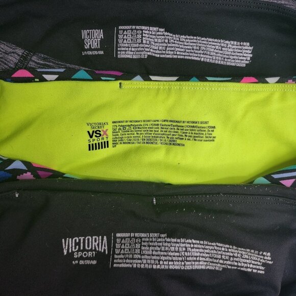 Victoria's Secret Sport VSX 3pc Lot Knockout Capris S Small Black Grey Print - Picture 4 of 6